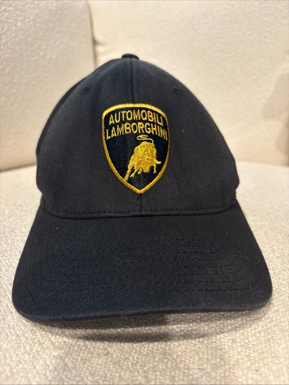 Automobili Lamborghini Shield Logo Flexfit Hat Yupoong L/XL Black Gold Supercar